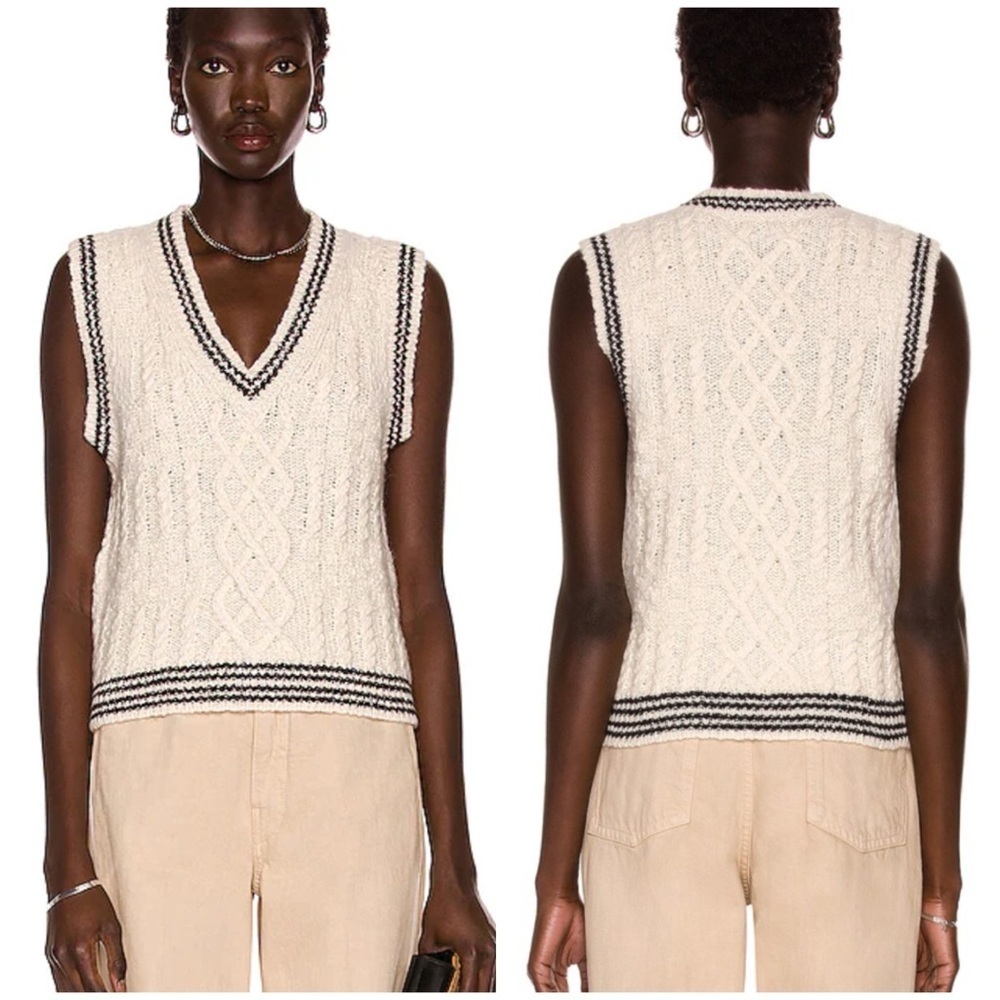 NILI LOTAN Nanette Sweater Pullover Knit Vest Ivory/Black SZ M